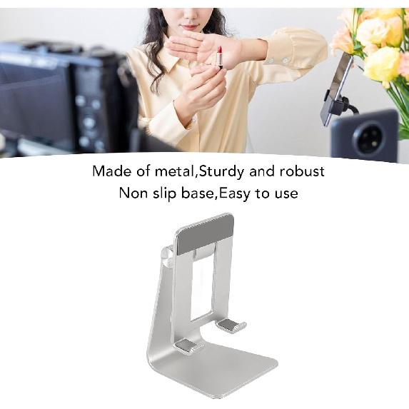 Metal Phone Stand, Angle Adjustable Non Slip Base Desk Phone Holder for Reading, Live Stream, Fits All Smart Phones