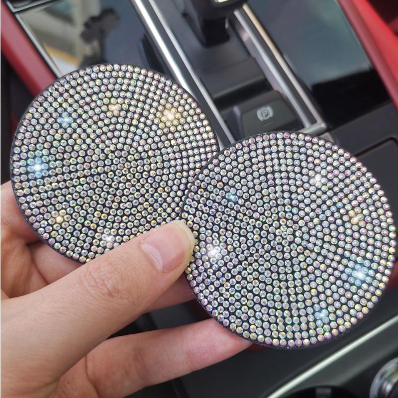 2Pcs Multifunctional Car Diamond Coaster Water Cup Slot Non-Slip Mat Silica Pad Cup Holder Mat Interior Decoration Accessories