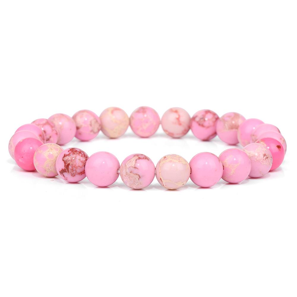 Fashion Natural Stone Pink Angelite Beads Bracelet 8mm Sunstone Beaded Energy Yoga Bracelet Jewelry for Women Handmade Gifts