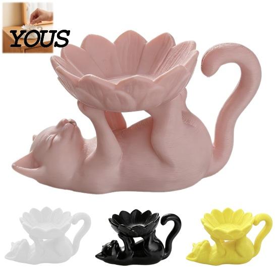 Unique Home Decor 3D Printed Lazy Lying Cat Lotus Jewelry Tray, Cute Figurine Office Desk Storage Trinket Dish, Desktop Catchall for Rings Earrings