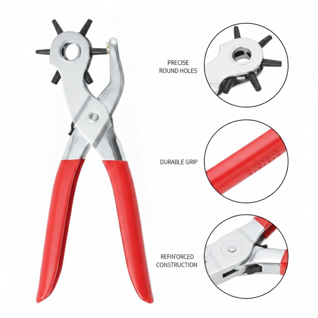 Manual Leather Hole Punch Pliers - Carbon Steel Belt Punch Tool for Crafting, Repair Straps - 8.5 Inch Heavy Duty Hand Tool (1 Pack)