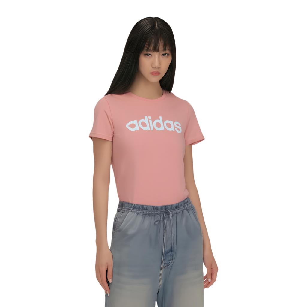 adidas Neo Letter Print Round Neck Fashion Comfortable Short Sleeve Regular T-Shirt Women Tops Pink DW7946