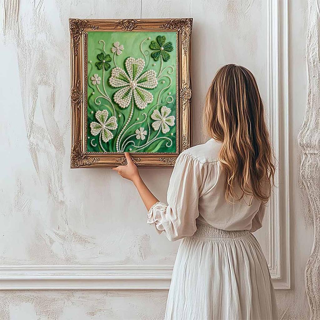 Crystal Pearl Painting 5D DIY Frame Decoration Painting Clover Home Wall Decoration Transparent Pearl Gemstone Painting Picture Art Crafts