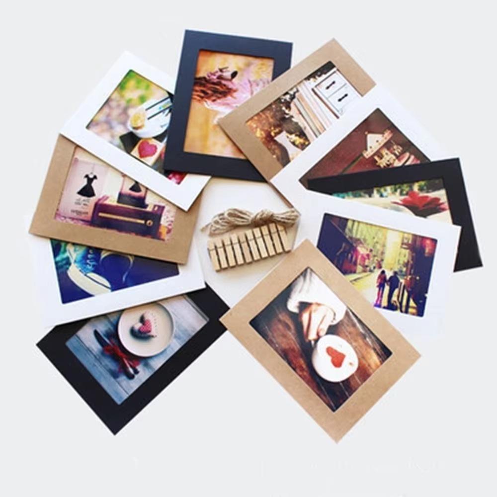 10 Pcs 2M Rope DIY Kraft Paper Picture Frame with Clips Picture Photo Frame  Home