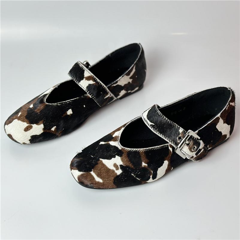 

Meotina Women Genuine Leather Mary Janes Round Toe Flats Mixed Colors Buckle Horsehair Lady Fashion Glove Shoes Spring Autumn 43 39
