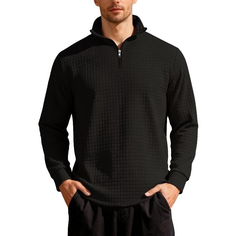 Autumn and Winter Business Leisure Men's Loose Jacquard Stand Small Checkered Collar Half Zipper Sweater Men