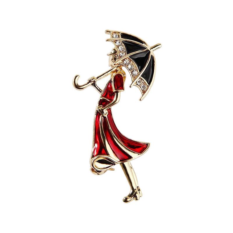 Girl In Red Romantic Brooch Walking In The Rain Versatile Pin Brooch Cardigan Coat Brooch Collar Pin Gift Accessories