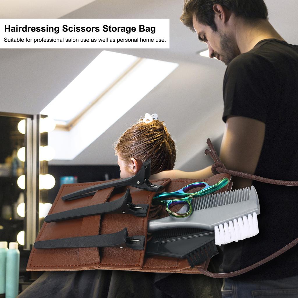 PU Leather Hairdressing Scissors Storage Bag Hair Stylist Pocket Pouch Scissors Bag Adjustable Strap Waist Bag for Hair