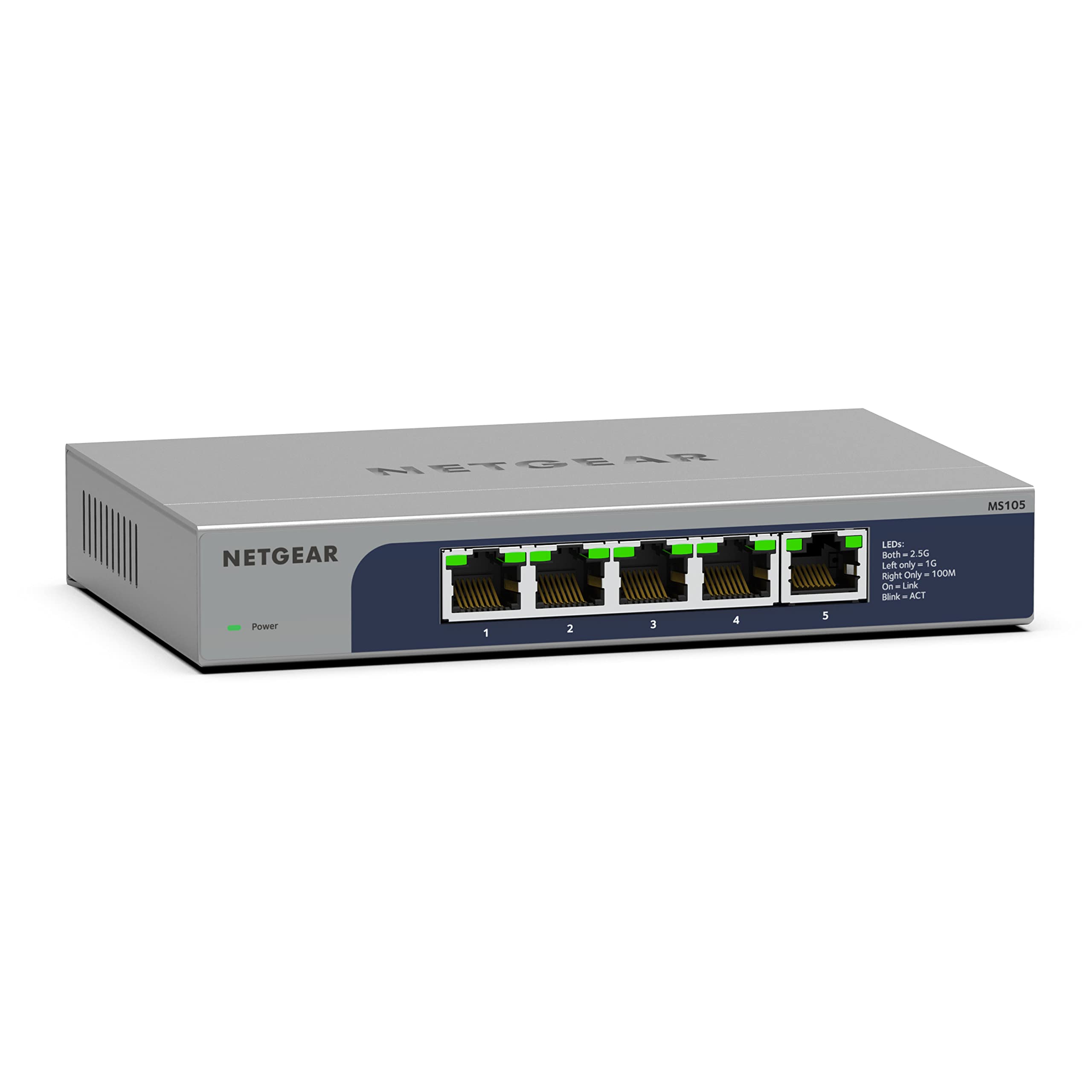 

NETGEAR Switching Hub 5 Ports Metal Housing Quiet Fanless Limited Lifetime Hardware Warranty Unmanaged Switch [Genuine Product] 2.5G MS105-100JPS