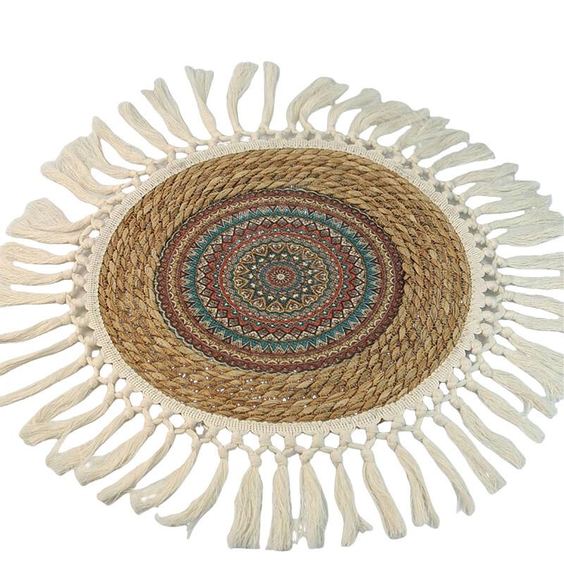 Straw Tassel Mat Round Single Layer Thin Mat Bohemia Style Futon Meditation Worship Carpet Home Decoration Room Door Mat