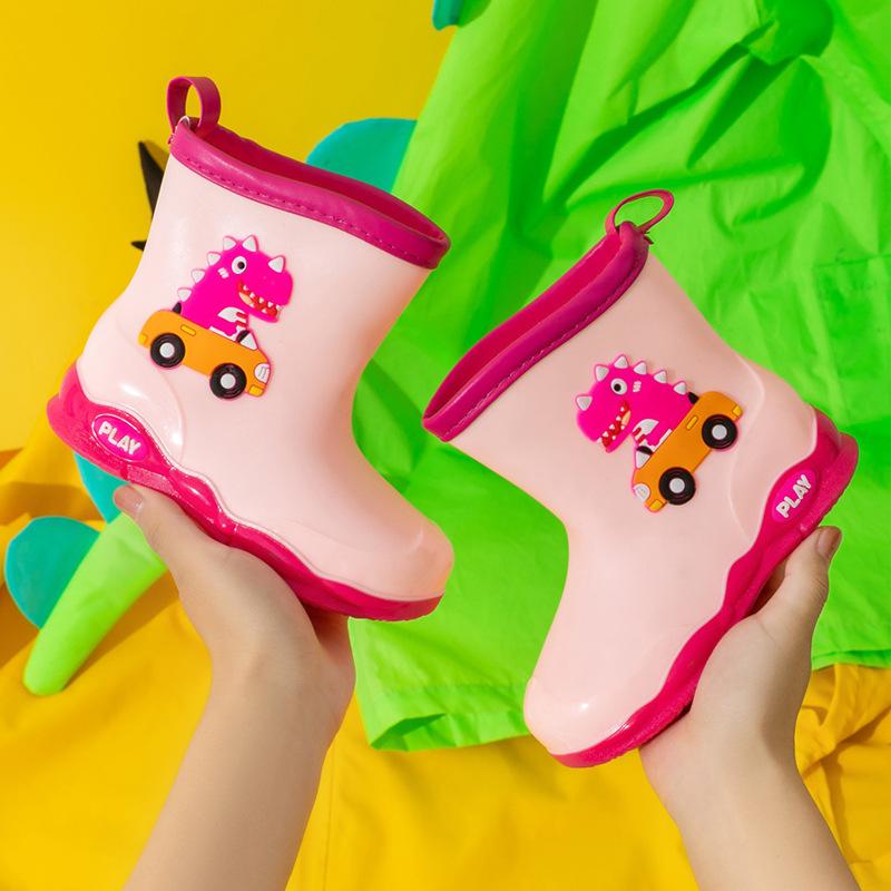 New Children's Rain Shoes Baby Rain Boots Cute Cartoon Water Shoes Outdoor Waterproof and Non-slip Dinosaur Male and Female Students