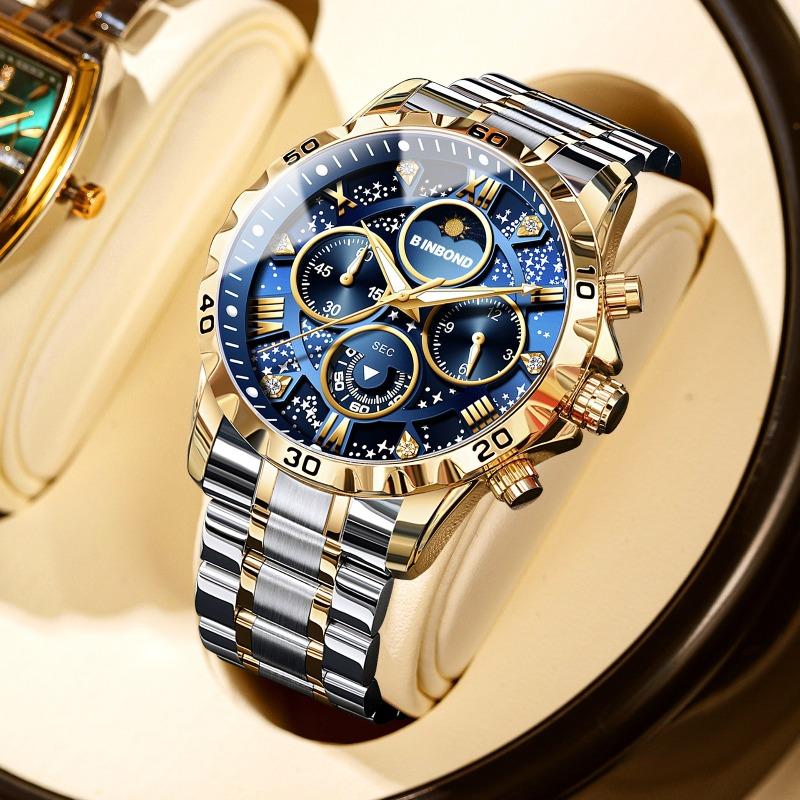 Binbang BINBOND steel belt multi-functional men's watch luminous waterproof quartz watch