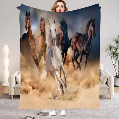 1PC Animal Blankets Horses Flannel Fleece Blanket Lightweight Cozy Throw Blanket for Couch Sofa Bedroom Camping Adults Teens