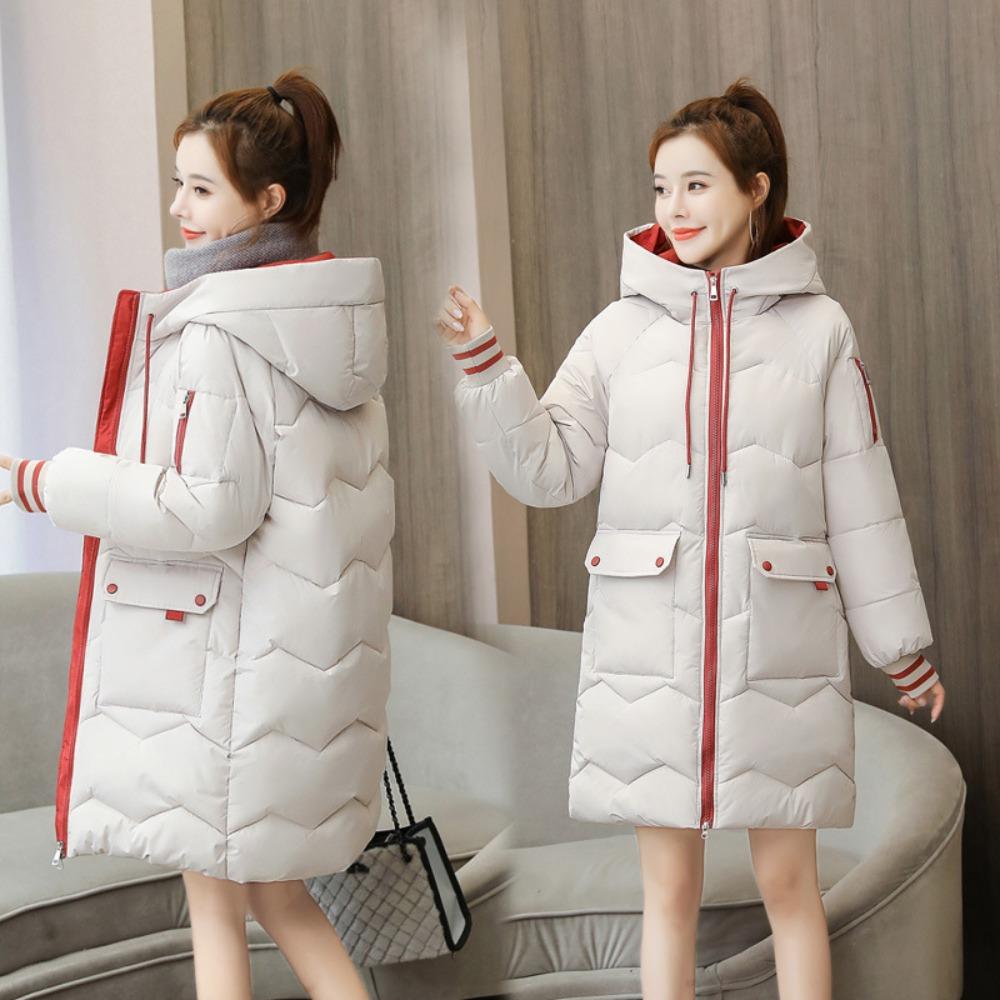 Winter down cotton medium and long cotton-padded clothes women's new loose and thickened color-matching cotton-padded jacket