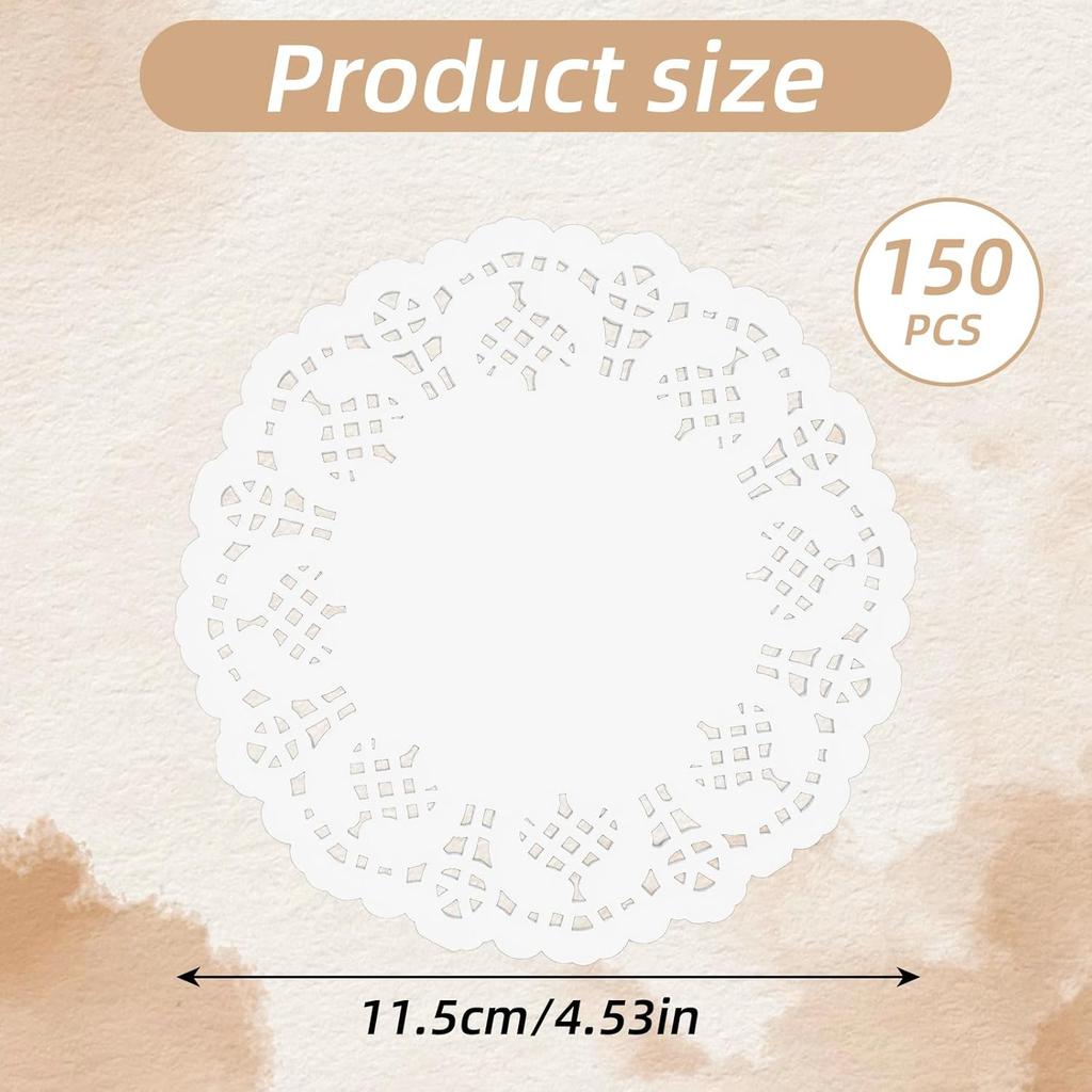 150 Pcs 4.5 Inch White Paper Doilies, Disposable Round Lace Paper Doilies, Doilie for Tables for Food Cakes Desserts Crafts and Table Decorations
