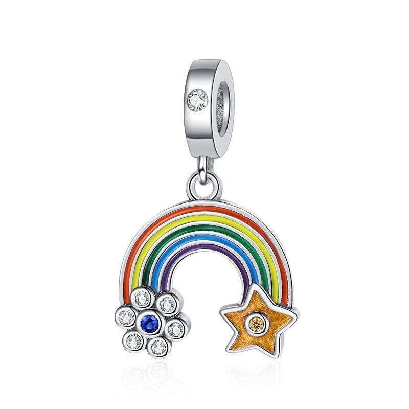 925 Silver Blue Starry Sky Rainbow Charm Pendant DIY Bracelet Jewelry Gift for Women Men Fashion Accessories