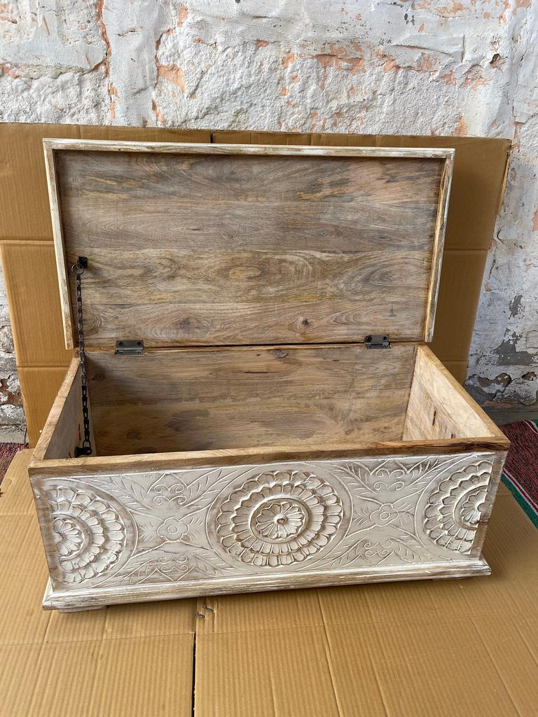 Wood Beautiful Carved Trunk Storage Box-Home Decor Central Box-Indian Side Trunk Storage Box For Home Decor Funniture