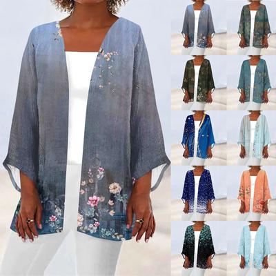 Women's Casual Fashion Retro Printed Lightweight Medium Length Jacket Cardigan