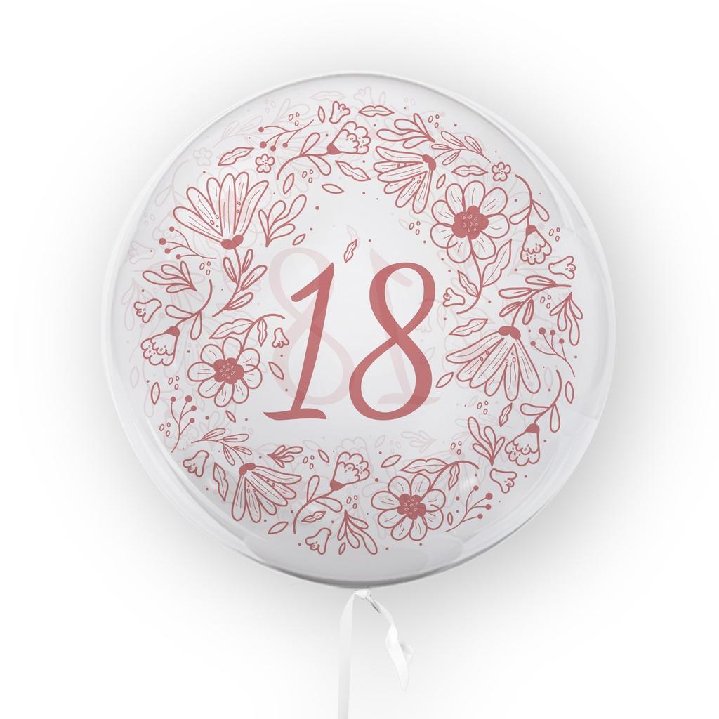 Balon Przezroczysty Z Nadrukiem Kwiaty, 18 Urodziny 45Cm