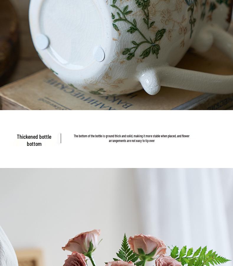 American Country Crackle Glaze Ceramic Milk Jug Vase - Pastoral Feng Shui Flower Arrangement Retro Decor