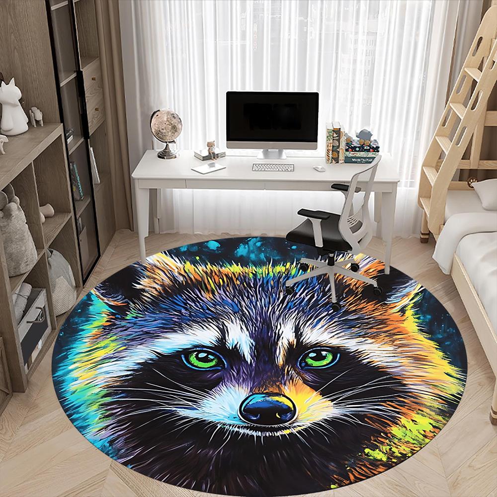 1pc Raccoon Art Office Round Area Rug, Mat Suitable ForOffice, Under Office Chairs Bedroom Living Room Home Decor, Room Deco