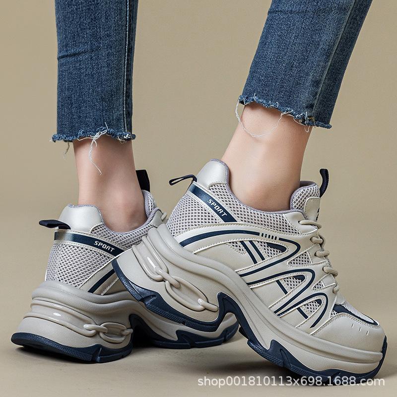 Inner heightening women's shoes 9cm new breathable dad shoes platform mesh small sports casual shoes women A5033