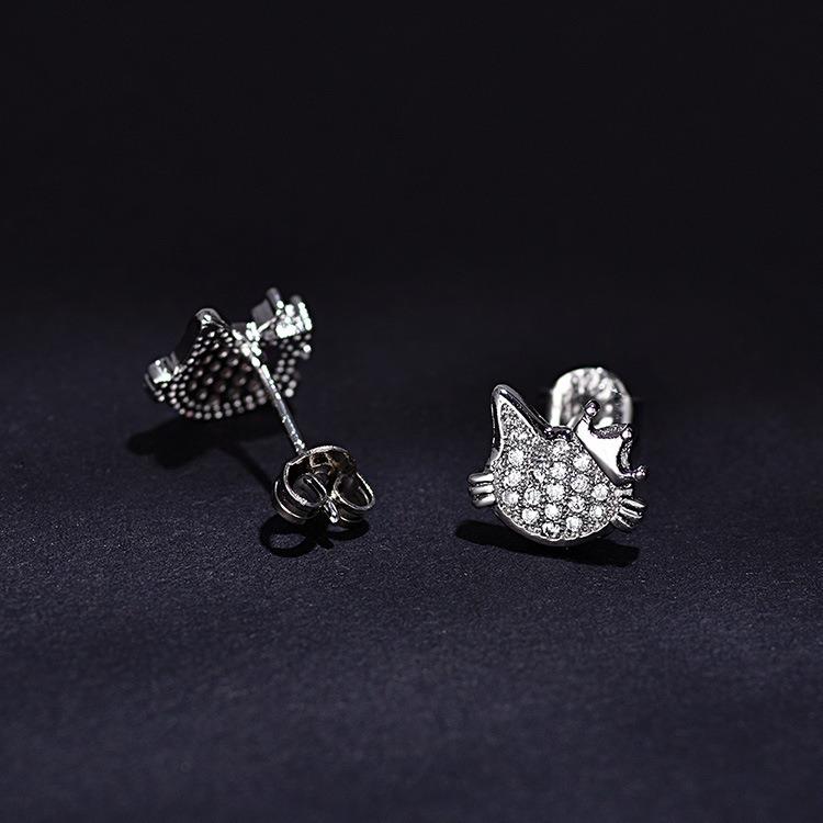 Cute Cat Earrings for Women Fashion Hollow Cartoon Jewelry Full of Diamonds