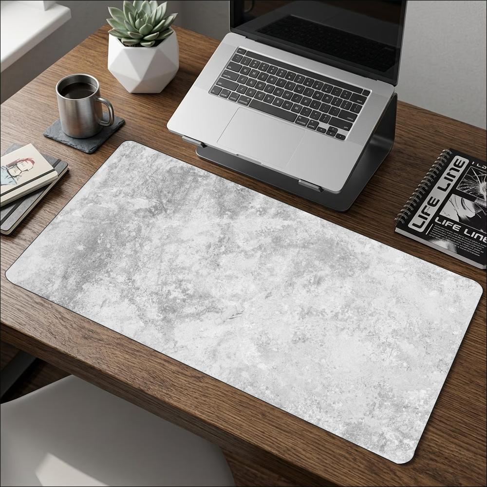 Minimalist Grey Marble Texture Large Extended Mouse Pad NonSlip Rubber With Stitched Edges For Gaming And Office Desk Setup