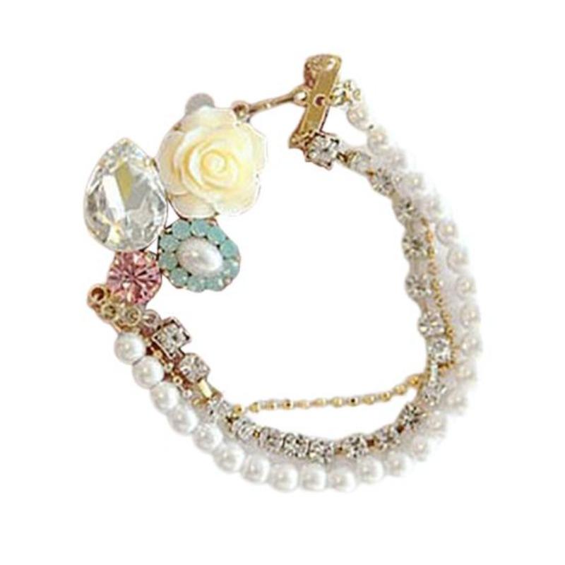Женская мода со стразами из искусственного жемчуга и розы, очаровательный красочный браслет, подарок