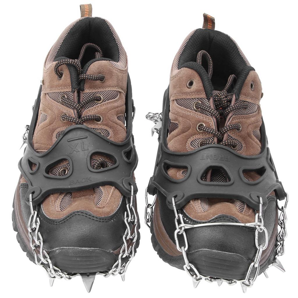A Pair 19 Teeth Outdoor Climbing Ice Crampons Stainless Steel Welding Anti-Slip Shoe Snow Grips Spikes Cleats(XL 19 Teeth)