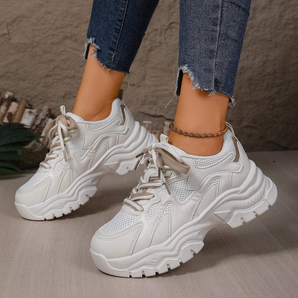 Yueyu Dad Shoes Women 2025 New Thick-soled Wear-resistant Double Net Casual Shoes Large Size Versatile Height-increasing Little White Shoes Women