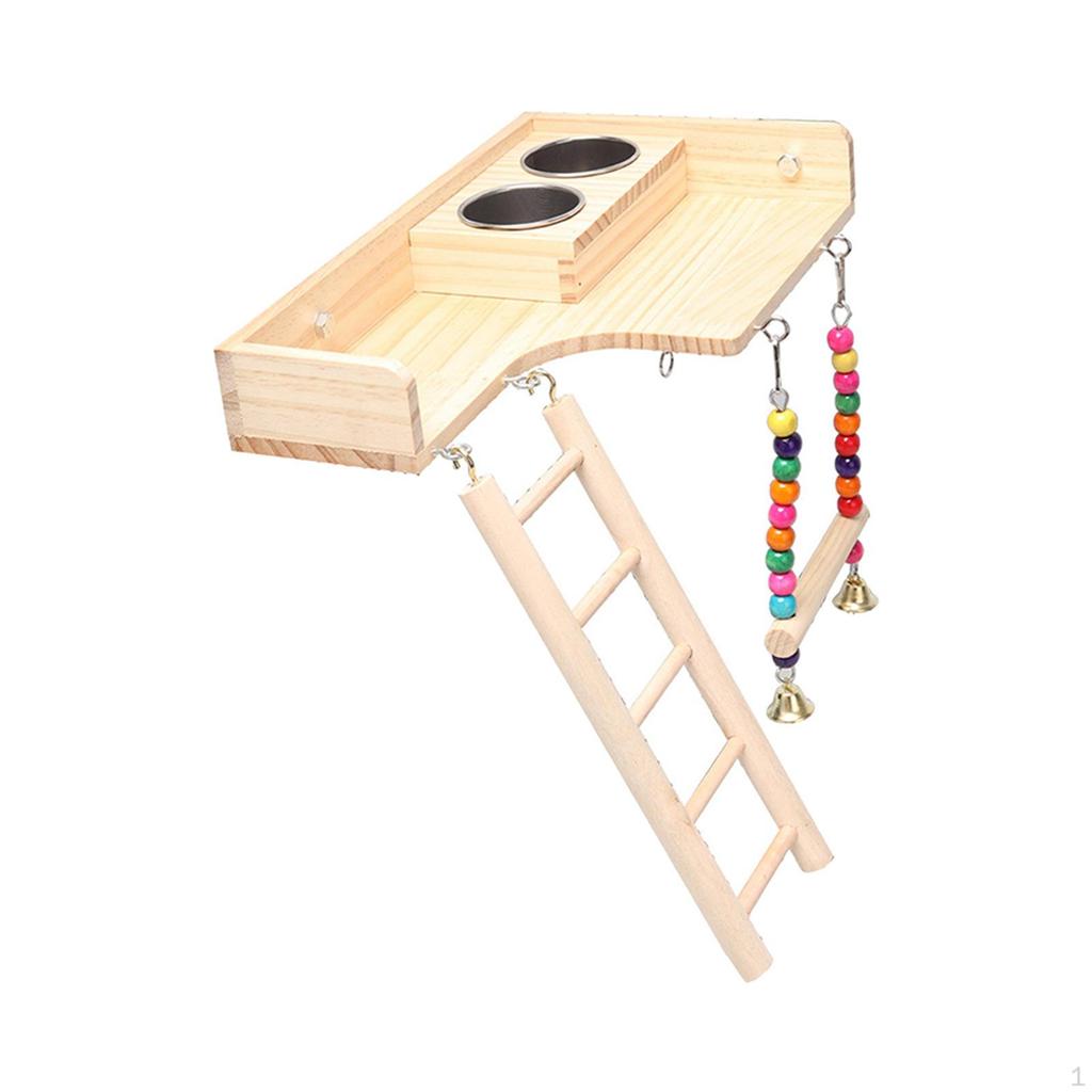 Pet Bird Parrot Playground Wooden Ladder Feeder Platform for Parakeets,Conures, Macaws,