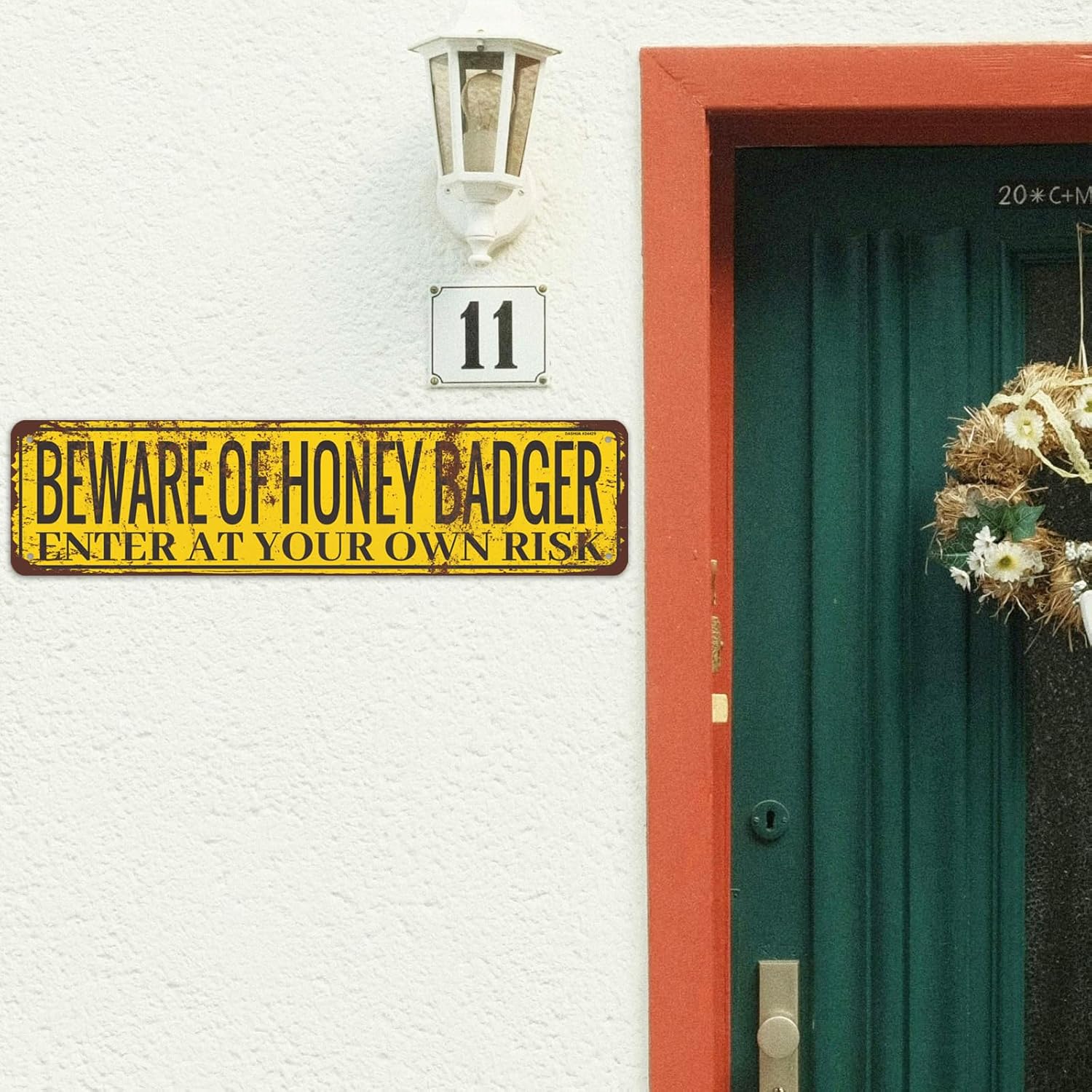 Funny Warning Sign Beware of Honey Badger Enter at Your Own Risk Rustic Aluminium Metal Sign Animal Wall Decor 16x4 Inch