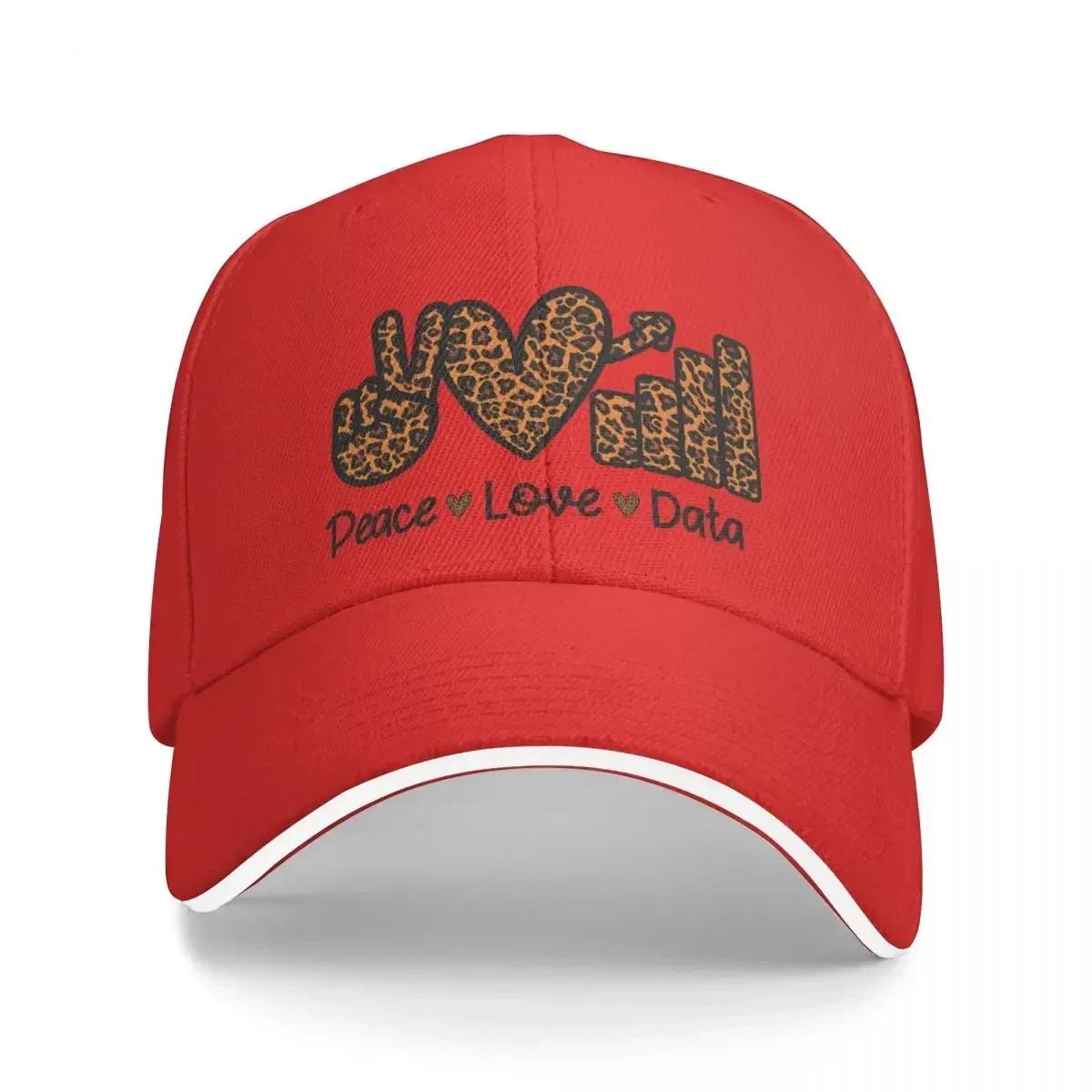 Peace Love Data Leopard Data Analyst Science Gift Funny Data Scientist Baseball Cap Hat Beach Bobble Hat Unisexs Hats Womens