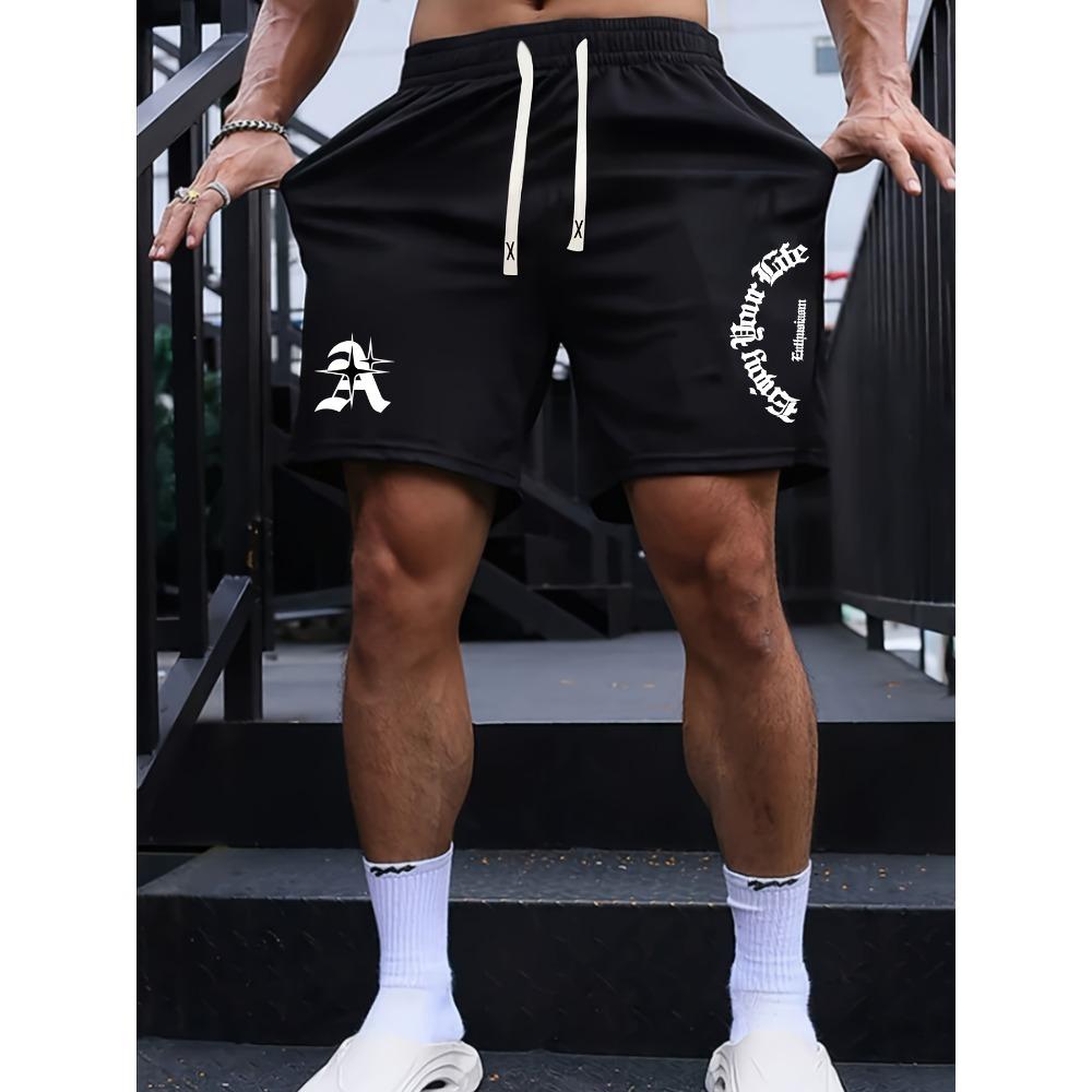

Men s Printed Shorts, Featuring Star Patterns and Letter Prints, with Drawstring Waistband and Pockets, Summer Street Fashion Shorts M