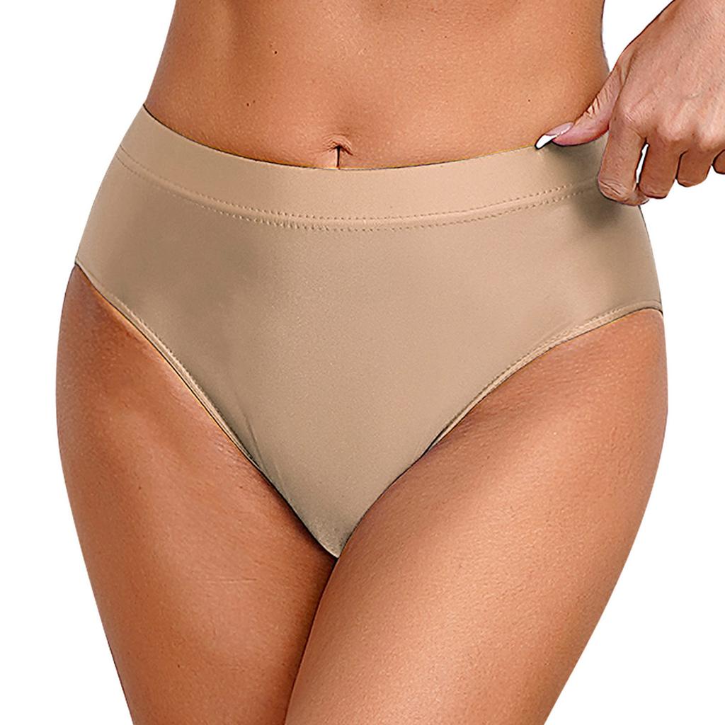 Culottes Brillantes Couleur Unie pour Femmes Ceinture Élastique Haute Élasticité Sous-vêtements