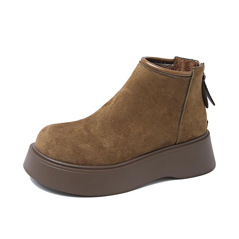 

Новые бархатные ботинки Мартин в британском стиле 2024 зима платформа-маффин зимние ботинки женские задняя молния термохлопковые туфли 35 хаки