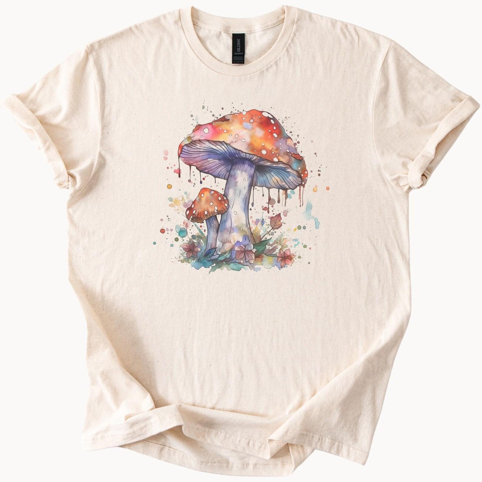 Watercolor Mushroom Shirt Colorful Fungi Art Tee Whimsical Forest Nature Graphic T Shirt Botanical Floral Shrooms Aesthetic Top 110