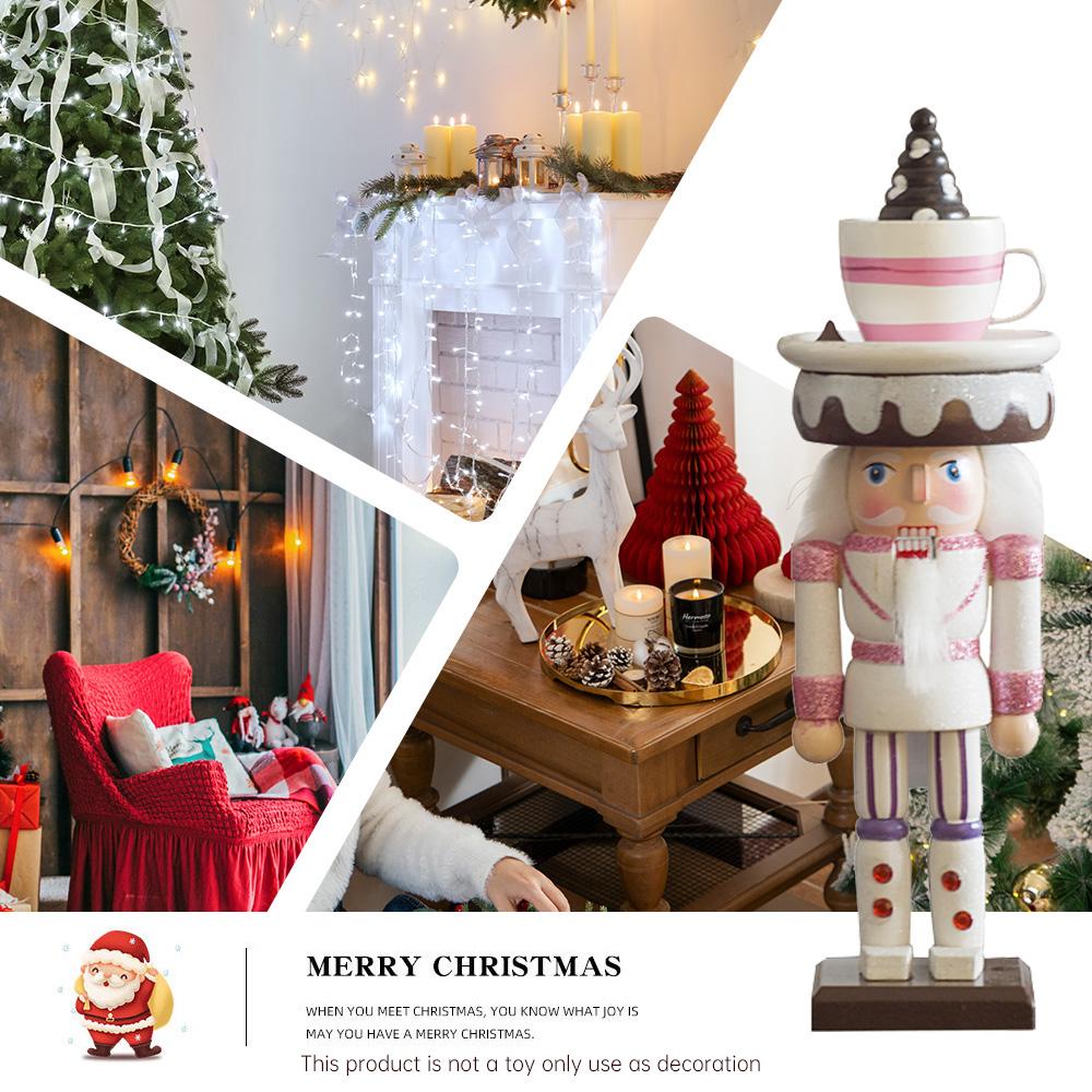 25CM Christmas Nutcracker Cake Ice Cream Pink Color Wooden Handicraft Sculpture Ornament Creative Festival Gifts Home Decoration