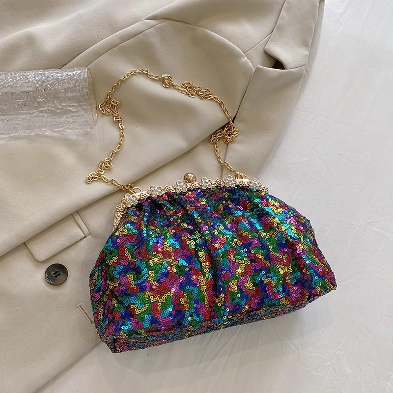 

Celebrity Bag Female 23 Niche Sequins Diamond-encrusted Iron Mouth Clutch Shiny One-shoulder Cross-slung Dinner