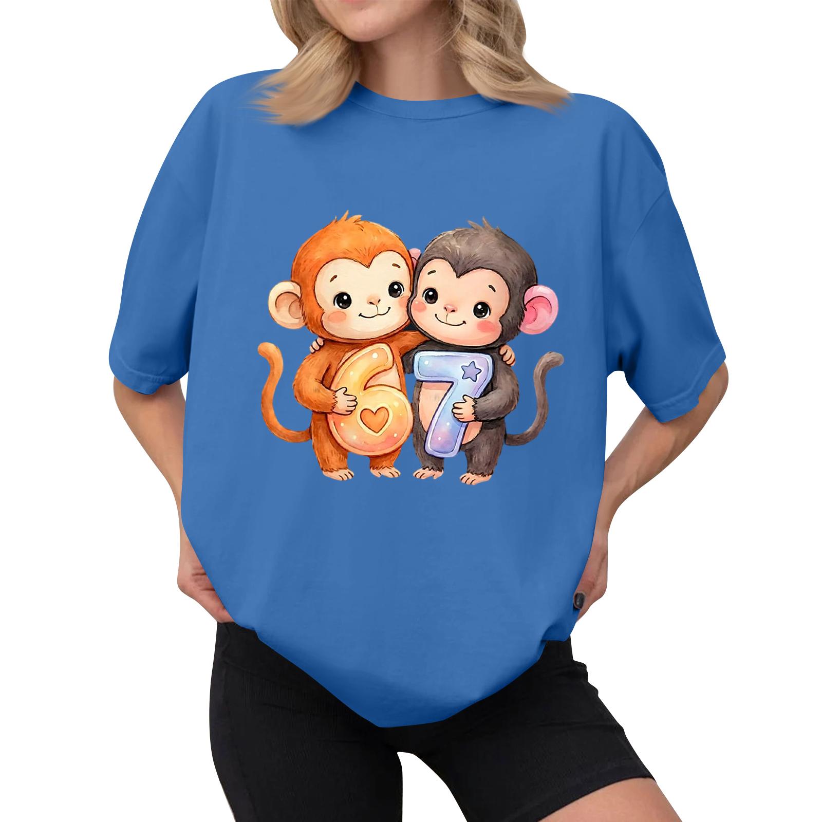 

Women s Casual Printed T-Shirt Round Neck Pullover Short Sleeve Top XXL