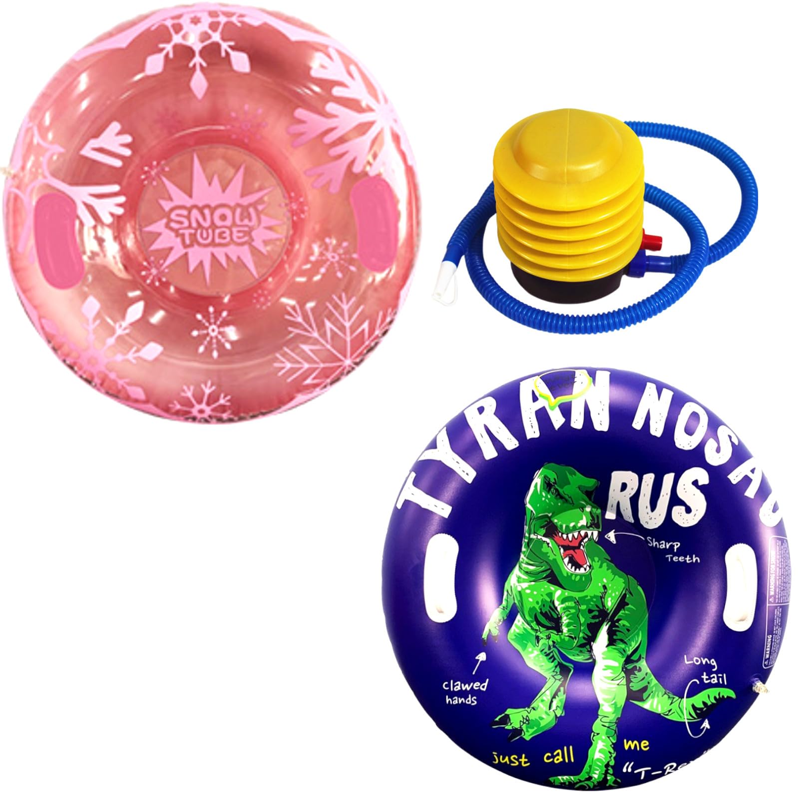 UTST Надувные санки, Сани, Зимние развлечения, Снегокат, Доска для катания на снегу с ручкой и насосом (Розовый, Дизайн с динозавром, Насос)