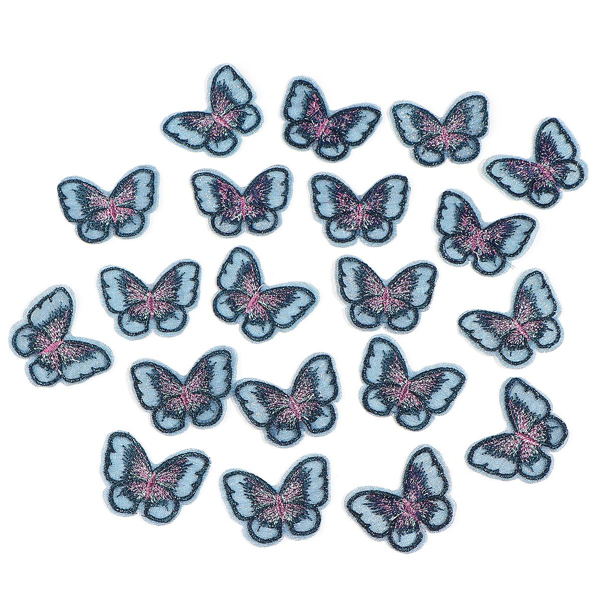 

20pcs/lot 30x40mm Embroidered Mesh Butterfly Patches Fabric Appliques For Clothes Sewing Supplies DIY Hair Clip Accessories синий