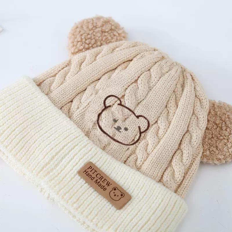 Autumn and winter warm cute bear hat ear protection hat boys and girls infant wool hat baby knitted children's hat