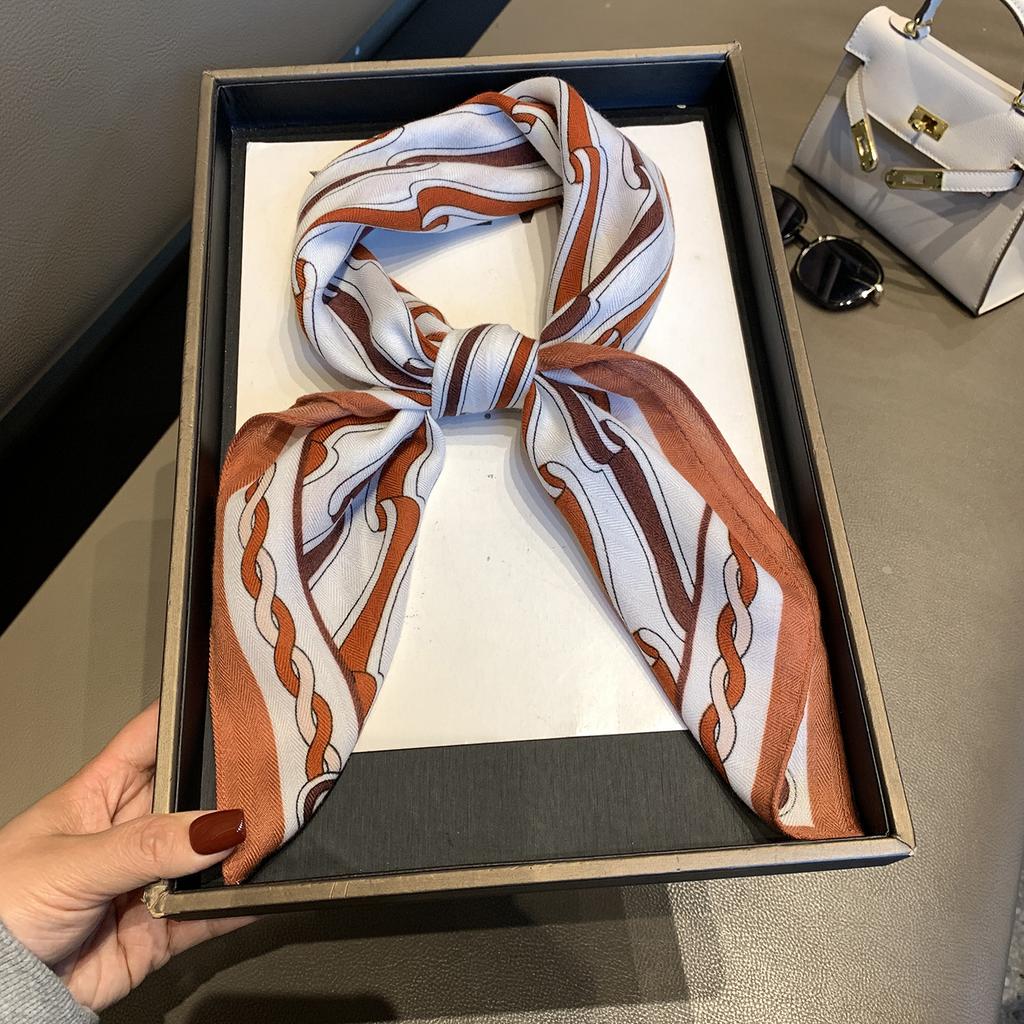 High-end Herringbone Silk Cotton Silk Scarf Women's Spring and Autumn New Versatile Decorative Scarf Shawl Fashion Printed Small Square Scarf