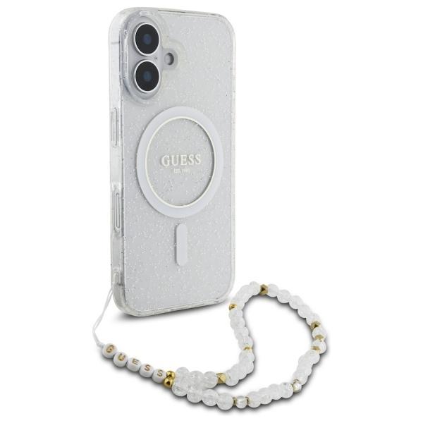 Guess Guhmp16Mhgcrelst Iphone 16 Plus6.7 Przeźroczysty/Transparent Hardcase Iml Glitter With Pearl Strap Magsafe
