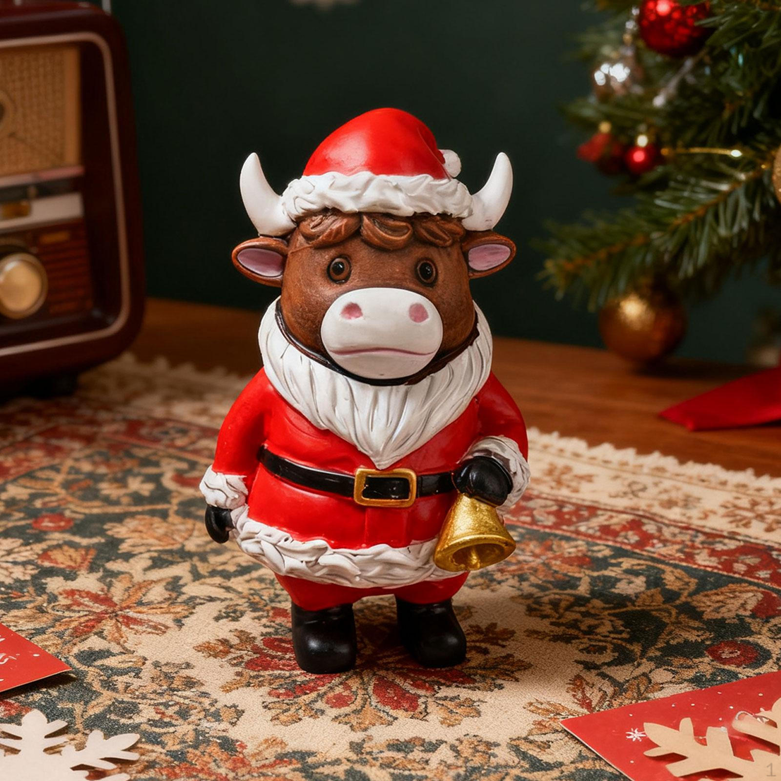 

Фигурка коровы Рождественская скульптура скота Подарок на день рождения Коллекционные поделки Настольное украшение Смола 6x7x10cm