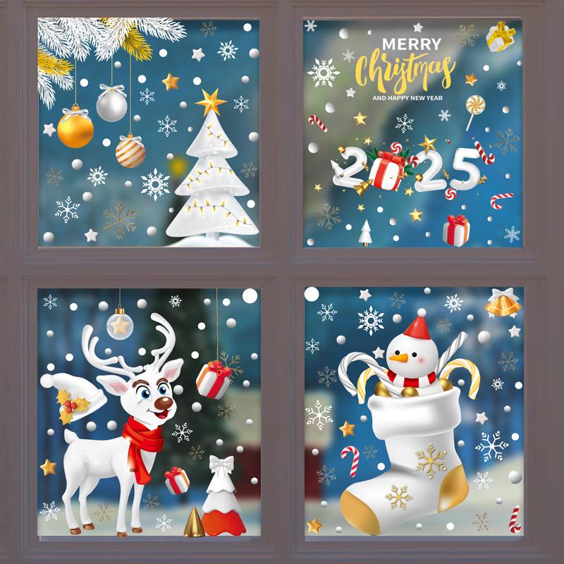 Christmas Static Clings: White Santa, Tree, Snowman, Snowflake, Reindeer Window Decals