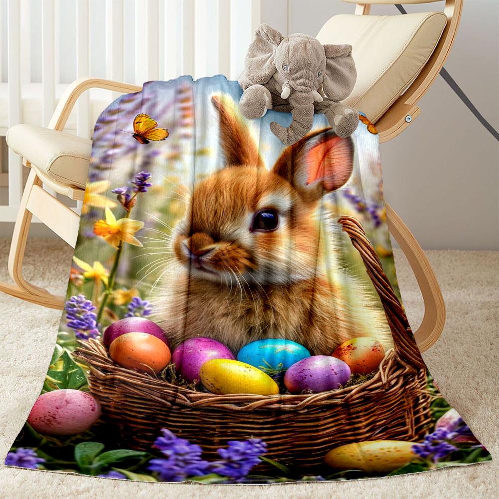 Easter Eggs And Bunnies Blanket,Suitable for Sofas, Offices, Travel, Living Rooms, Gifts To Relatives and Friends, Blanket,Suitable for All Seasons.