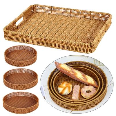 Speiseteller Handgewebter Kunststoff Rattan Aufbewahrungstablett Runde Form Obst Gemüse Kuchen Imitation Weide Rattanfäden Korb